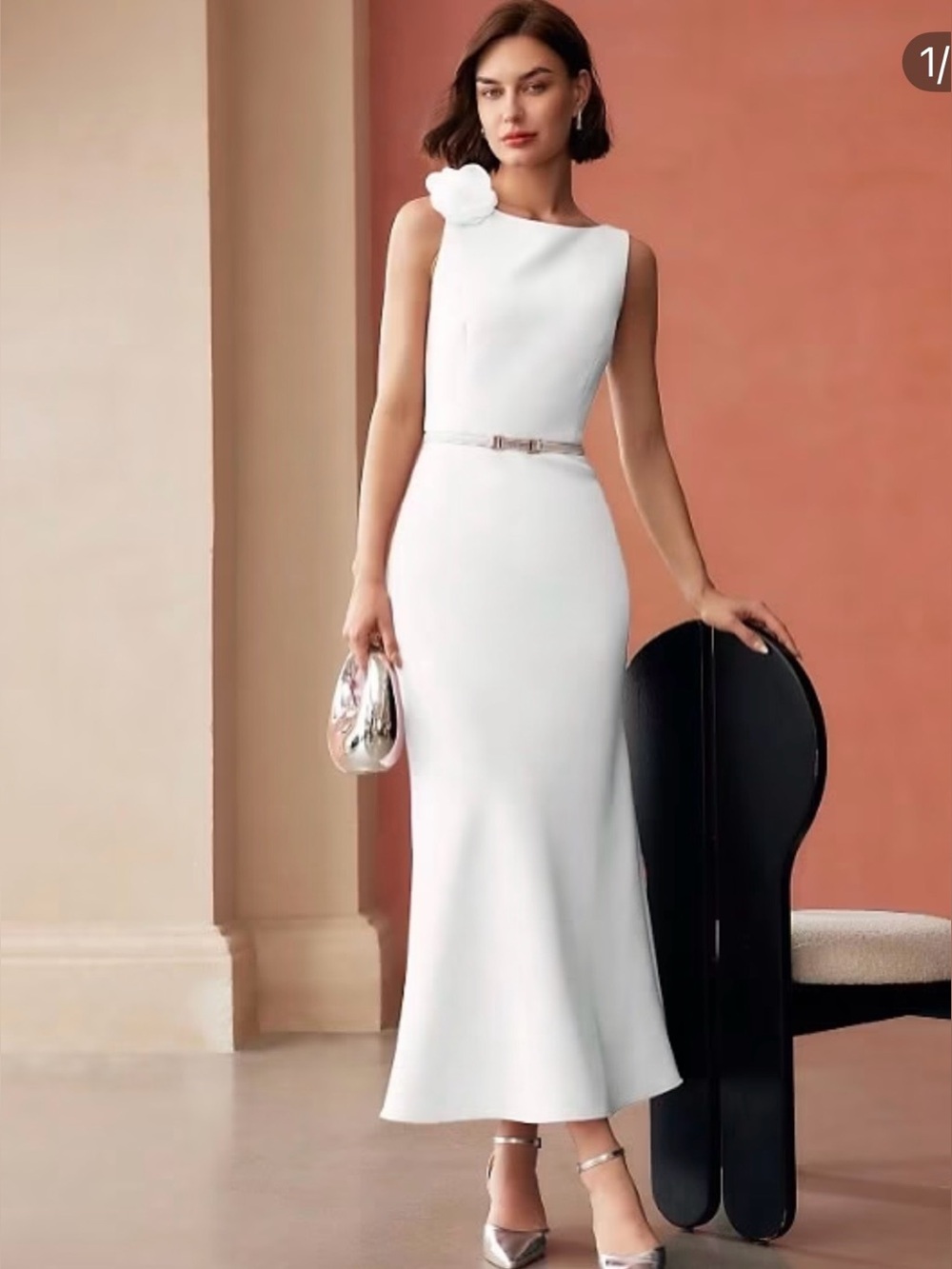 MOTF White Sleeveless Maxi Dress with Rosette Shoulder